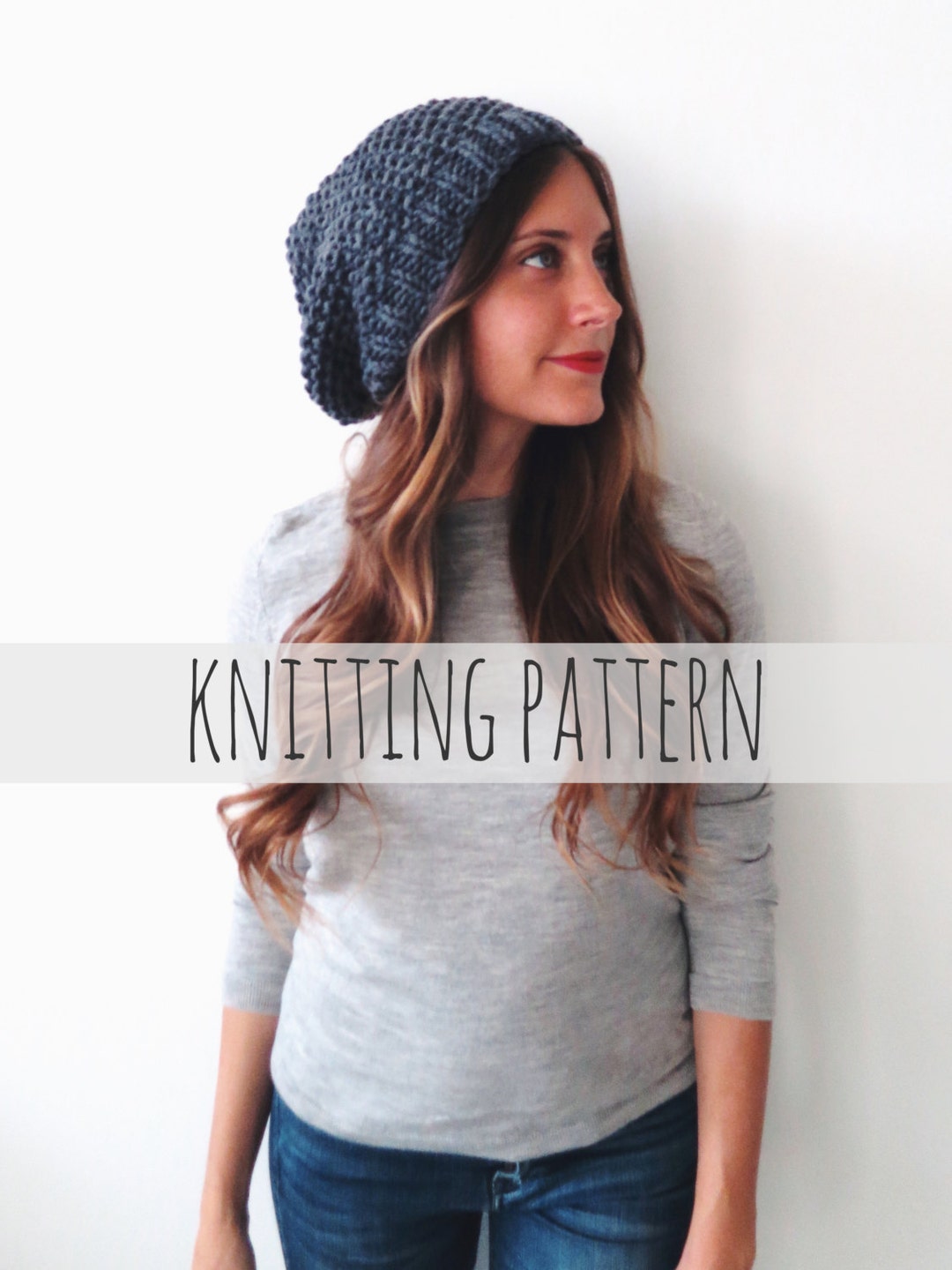 Knitting Pattern // Slouchy Beanie Seed Stitch Droopy Hipster Hat // La