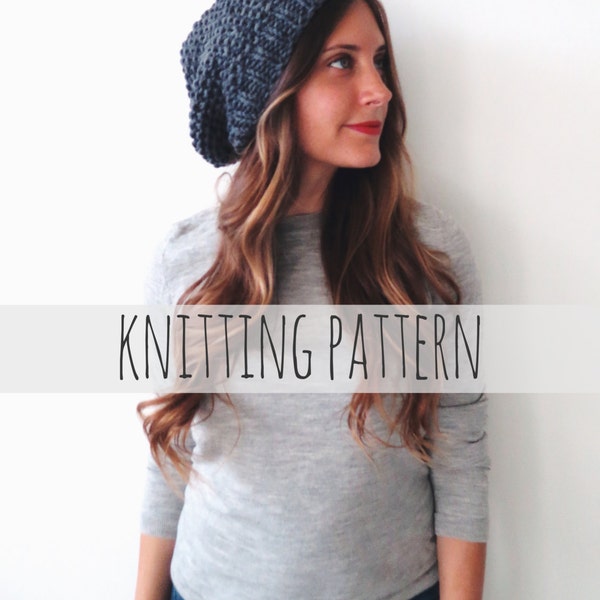 Knitting Pattern // Slouchy Beanie Seed Stitch Droopy Hipster Hat // La Boulangerie Beanie Pattern PDF