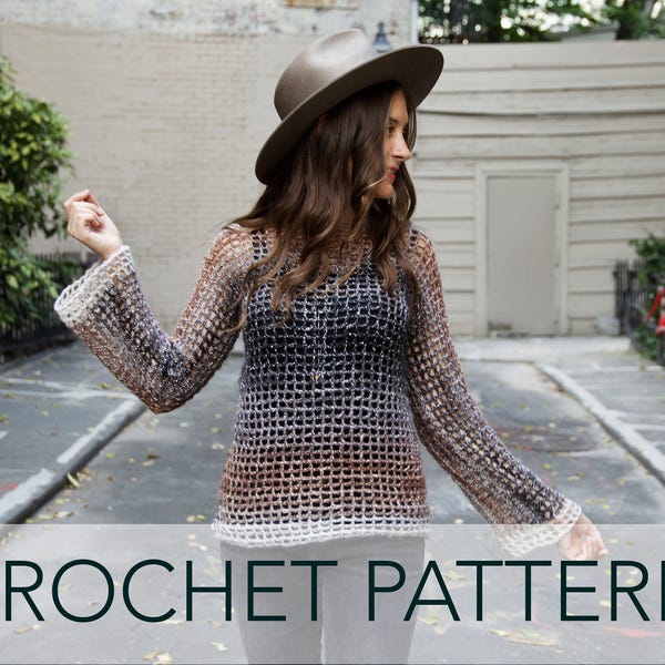 Crochet Pattern // Easy Mesh Net Covertible Pullover Boatneck Sweater // Night Lights Sweater Pattern PDF
