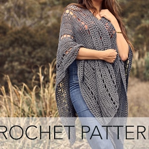 Crochet Pattern // Summer Lightweight Eyelet Shawl Poncho Cape Open Front Rope Belt // Explorers Club Poncho Pattern PDF