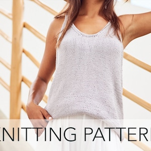 Patrón de tejido // Camiseta sin mangas con cuello redondo largo y extragrande con espalda de nadador y dobladillo curvo // Patrón sin mangas Opal PDF