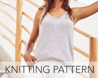 Knitting Pattern // Racer Back Long Oversized Scoop Neck Tank Top Curved Hem  // Opal Tank Pattern PDF