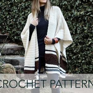 Crochet Pattern // Striped Eyelet Shawl Open Front Ruana Southwestern Boho // Westbound Poncho Pattern PDF