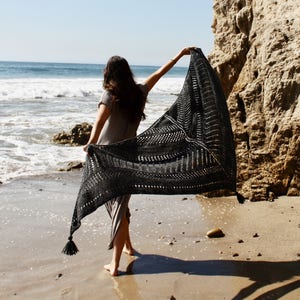 Knitting Pattern // Lace Eyelet Triangle Wrap Shawl Scarf Tassels // Cambria Wrap Pattern PDF image 5