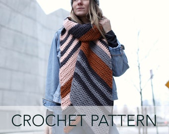 Crochet Pattern // Striped Diagonal Long Bias Scarf // Skyline Bias Scarf Pattern PDF