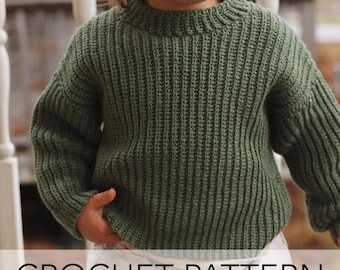 Crochet Pattern // Kids Fisherman Rib Ribbed Sweater Crew Neck Jumper // Nantucket Ribbed Pullover Junior Pattern PDF