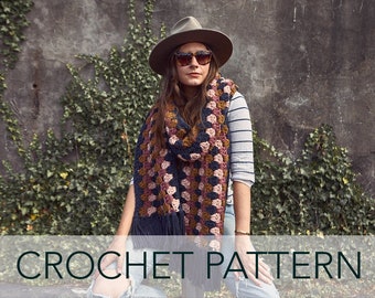 Crochet Pattern // Granny Stripe Boho Striped Fringe Shawl Wrap Blanket Scarf // Color Pop Super Scarf Pattern PDF