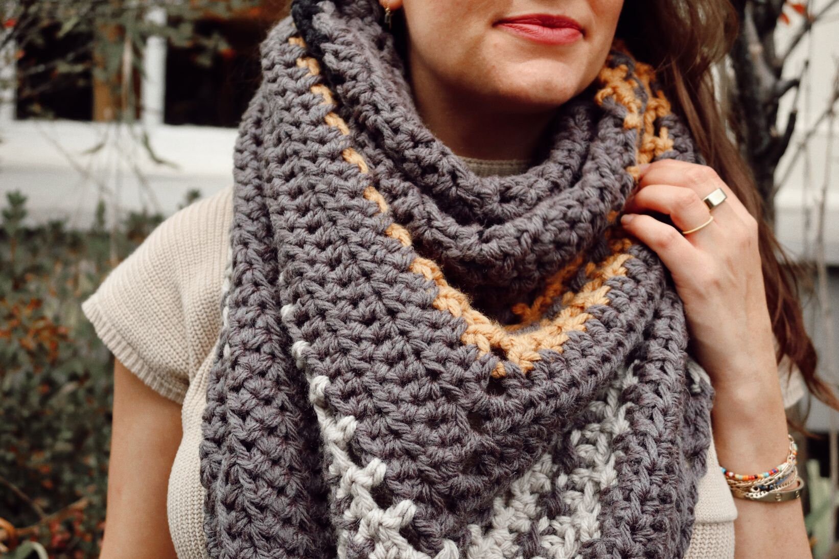 Crochet Pattern // Textured Top Down Triangle Shawl Wrap Scarf Tassels ...