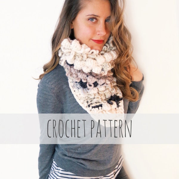 Crochet Pattern // Bohemian Loop Stitch Fringe Bobble Faux Fur Bandana Cowl Neckwarmer // Sherpa Cowl Pattern PDF