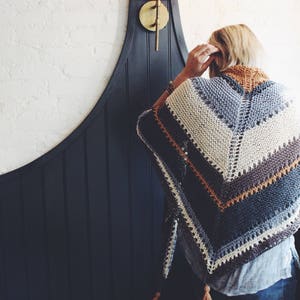 Knitting Pattern // Striped Tassels Triangle Top Down Shawl Scarf ...