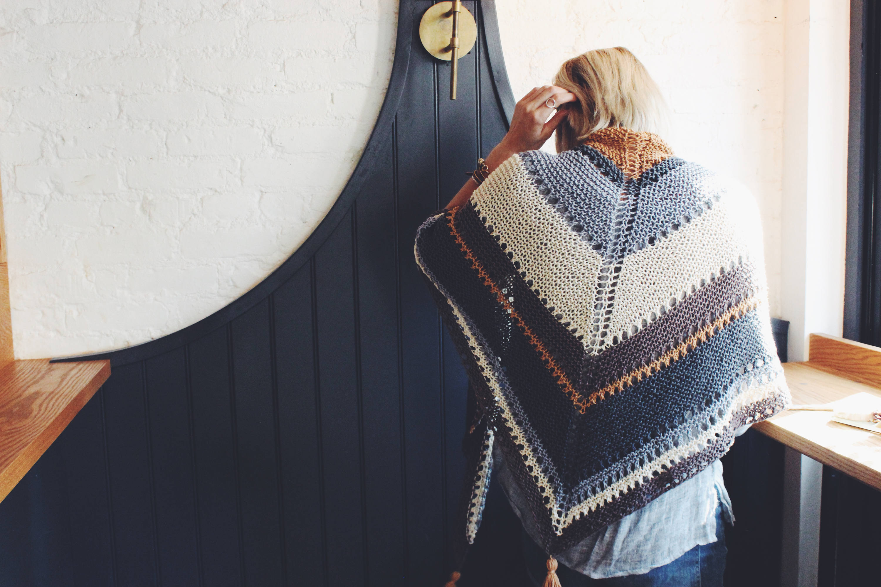Knitting Pattern // Striped Tassels Triangle Top Down Shawl Scarf ...