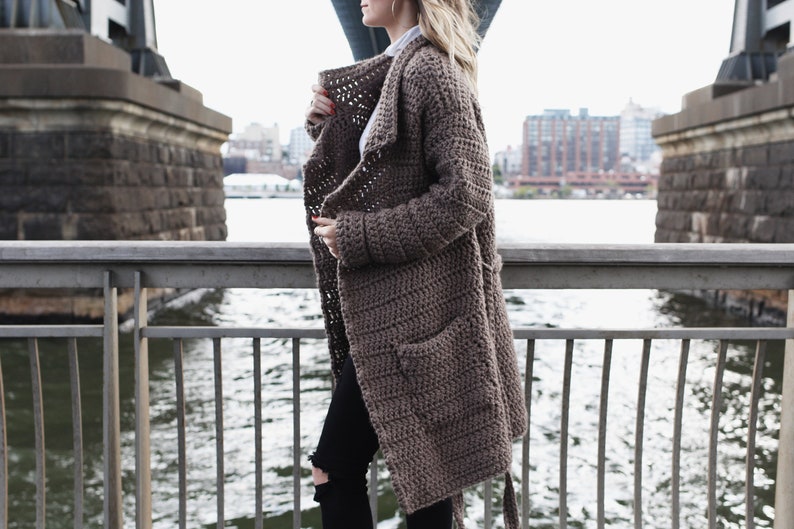 Crochet Pattern // Trench Coat Oversized Lapel Pockets Wrap | Etsy