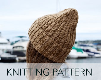 Knitting Pattern // Ribbed Folded Brim Fisherman's Cap Hat Beanie Toque Mirrored Decreases // Voyager Cap Pattern PDF
