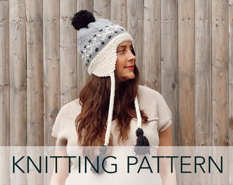 Knitting Pattern // Fair Isle Pompom Tassel Ski Earflap Hat Beanie Toque // Belleayre Earflap Hat Pattern PDF