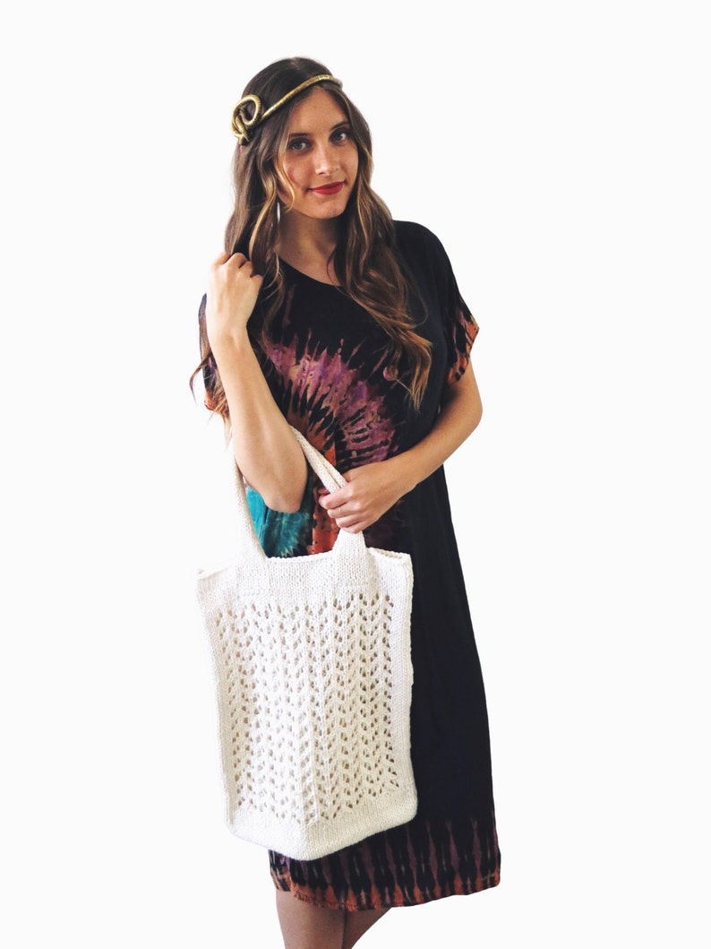 Knitting Pattern // Lace Knit Beach Tote Bag Large Boho Purse // Arrowhead Tote Pattern PDF image 5