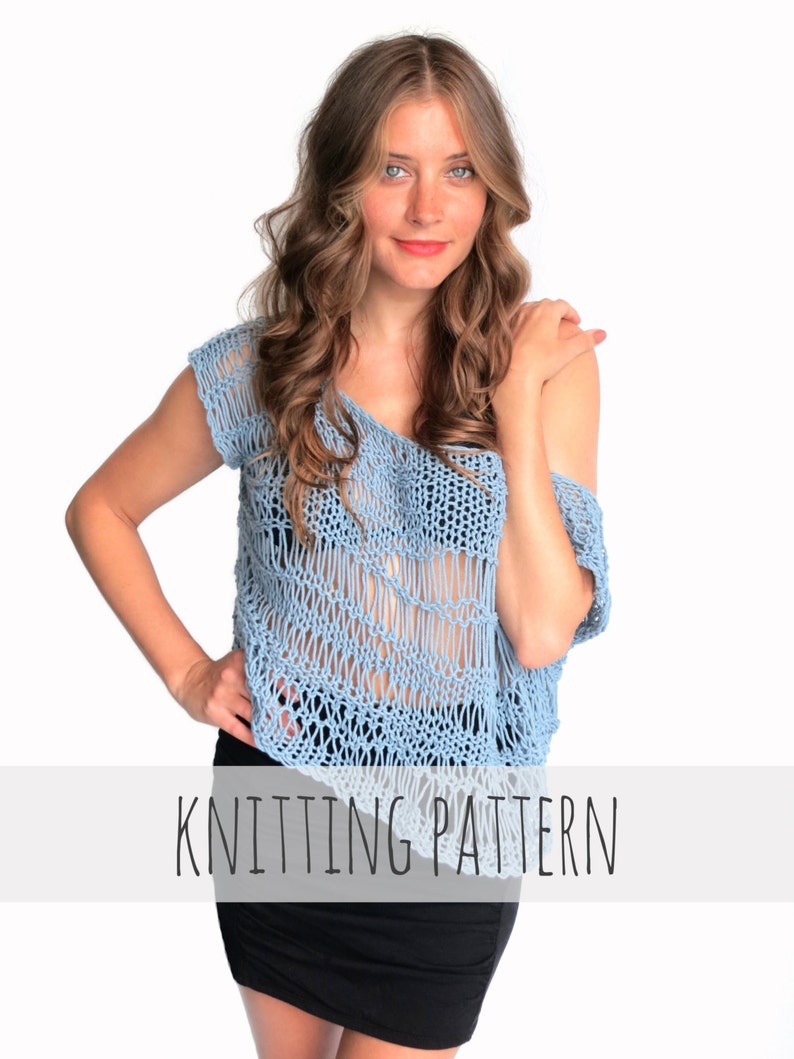 Knitting Pattern // Loose Knit Top Drop Stitch Lace Net Beach Cover Up // Shipwrecked Top Pattern PDF image 1