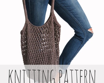 Knitting Pattern // Knit Net Market Tote Shopping Grocery Bag Mesh // Farmers' Market Tote Pattern PDF