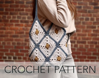 Crochet Pattern // Granny Square Motif Round Bottom Market Bag // Harlow Market Tote Pattern PDF