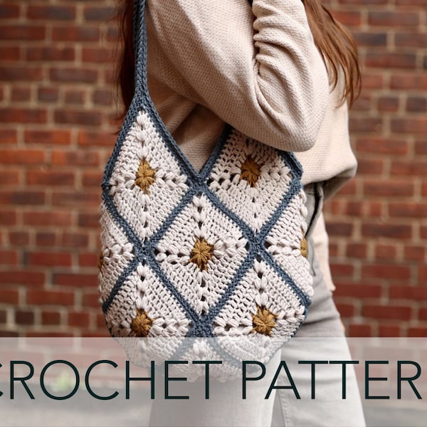 Crochet Pattern // Granny Square Motif Round Bottom Market Bag // Harlow Market Tote Pattern PDF