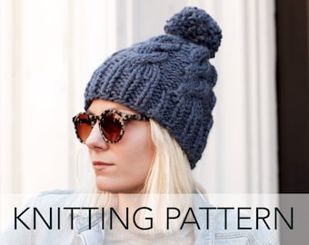 Knitting Pattern // Cable Hat Beanie Pompom Ski Alpine Cap // Chalet Cable Toque Pattern PDF