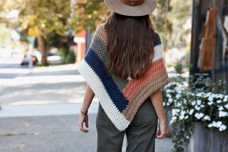 Crochet Pattern // Log Cabin Striped Triangle Poncho Popped Ribbed Collar // Kaleidoscope Poncho Pattern PDF image 8