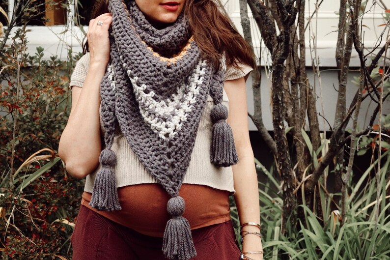 Crochet Pattern // Textured Top Down Triangle Shawl Wrap Scarf Tassels ...