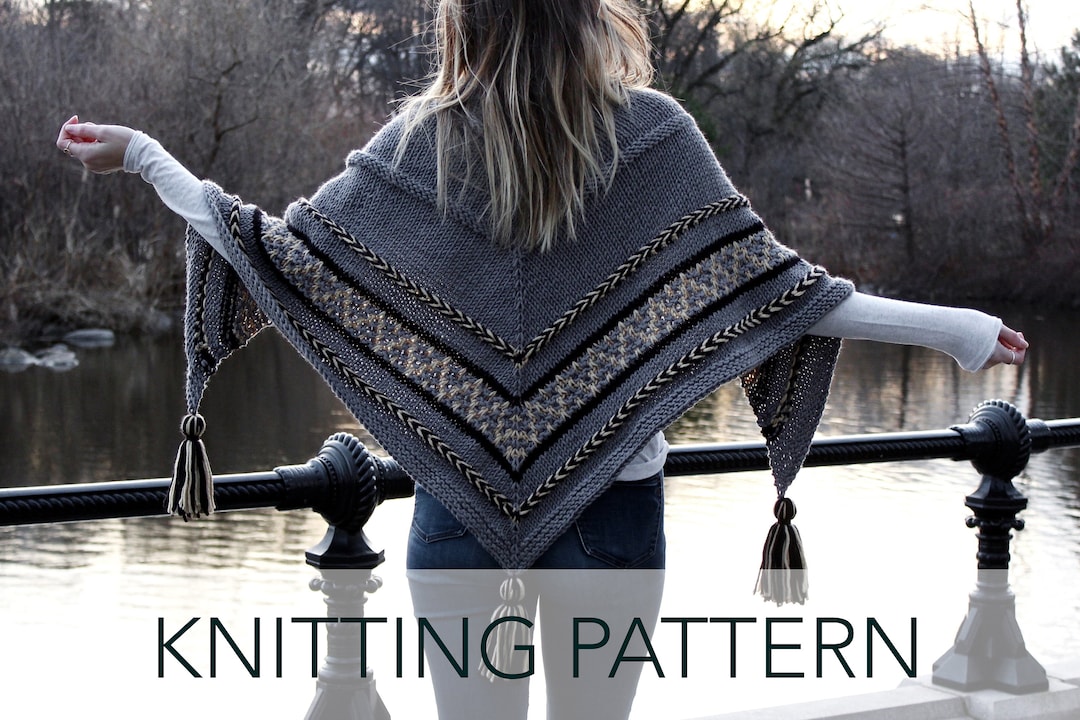 Knitting Pattern // Triangle Wrap Tassels Top Down Shawl Scarf Mosaic ...