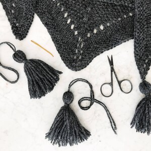 Knitting Pattern // Lace Eyelet Triangle Wrap Shawl Scarf Tassels // Cambria Wrap Pattern PDF image 10