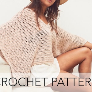 Crochet Pattern // Drapey Oversized Wide Sleeves V Neck Cropped Summer Sweater // Quartz Pullover Pattern PDF