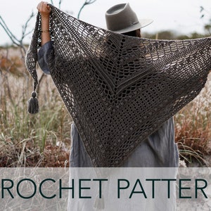 Crochet Pattern // Lace Bobble Triangle Scarf Modern Romantic Shawl Tassels // Catalina Wrap Pattern PDF