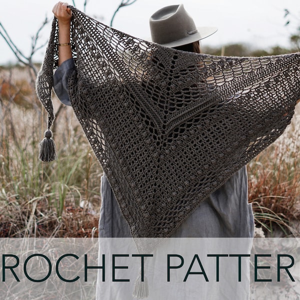 Crochet Pattern // Lace Bobble Triangle Scarf Modern Romantic Shawl Tassels // Catalina Wrap Pattern PDF