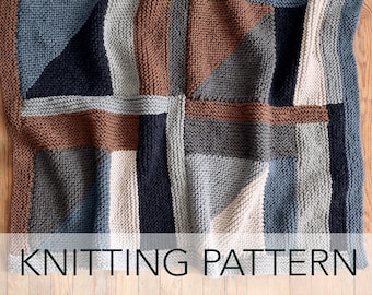Knitting Pattern // Modular Log Cabin Knit Quilt Mid Century Modern Throw Blanket //MODular Knit Quilt Pattern PDF