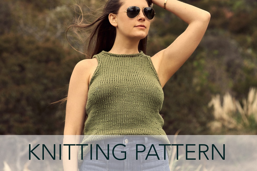 Knitting Pattern // Fitted Shell Shaped Waist High Neck Sleeveless Tank ...