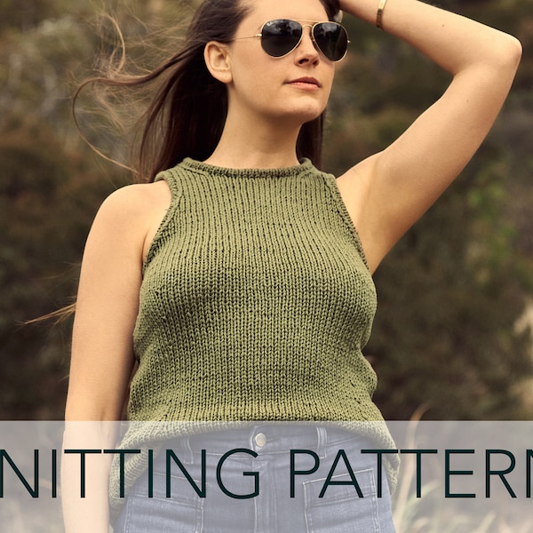 Knitting Pattern // Fitted Shell Shaped Waist High Neck Sleeveless Tank Top // Into the Wild Tank PATTERN