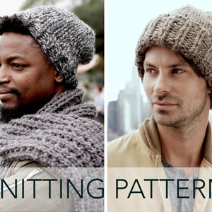 Knitting Pattern // Classic Slouchy Hat Cuffed Unisex Beanie Toque // Cousteau Cap Pattern PDF