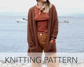 Knitting Pattern // Thermal Waffle Stitch Oversized Cardigan Pockets Slouchy // Campsite Waffle Cardigan Pattern PDF