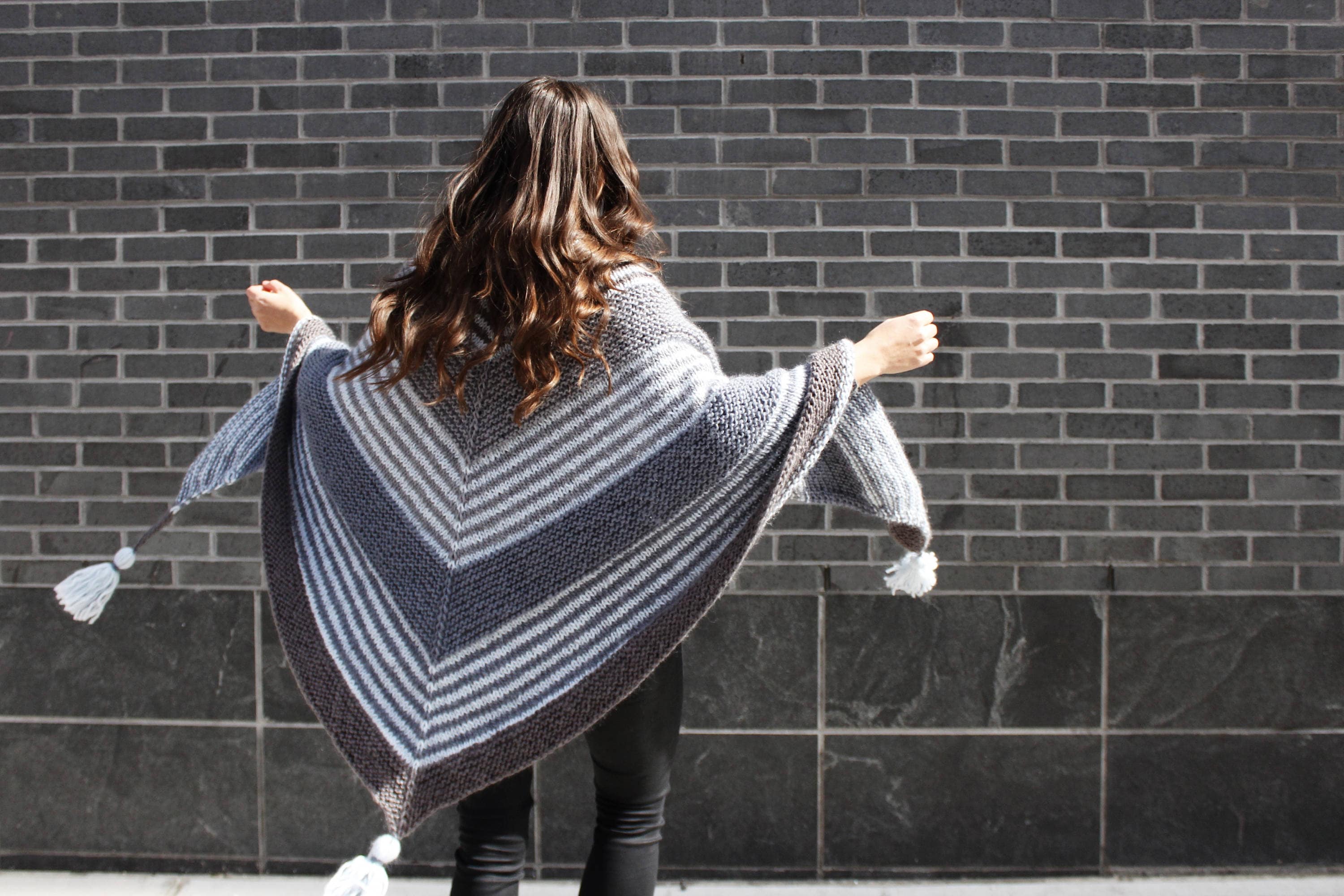 Knitting Pattern // Triangle Shawl Wrap Top Down Striped Tassels ...