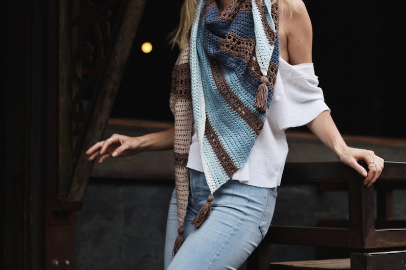 Crochet Pattern // Triangle Striped Lace Eyelet Ombre Shawl Scarf ...