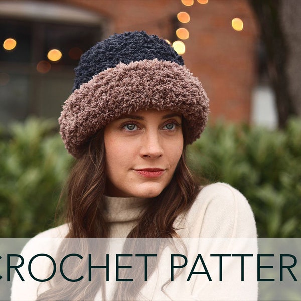 Crochet Pattern // Fleece Sherpa Fuzzy Bucket Brimmed Cloche Bowler Hat // Theo Bucket Hat Pattern PDF