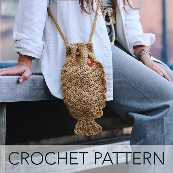 Crochet Pattern // Fish Fisherman Aesthetic Crossbody Drawstring Bag Children's Purse // Catch of the Day Purse Pattern PDF