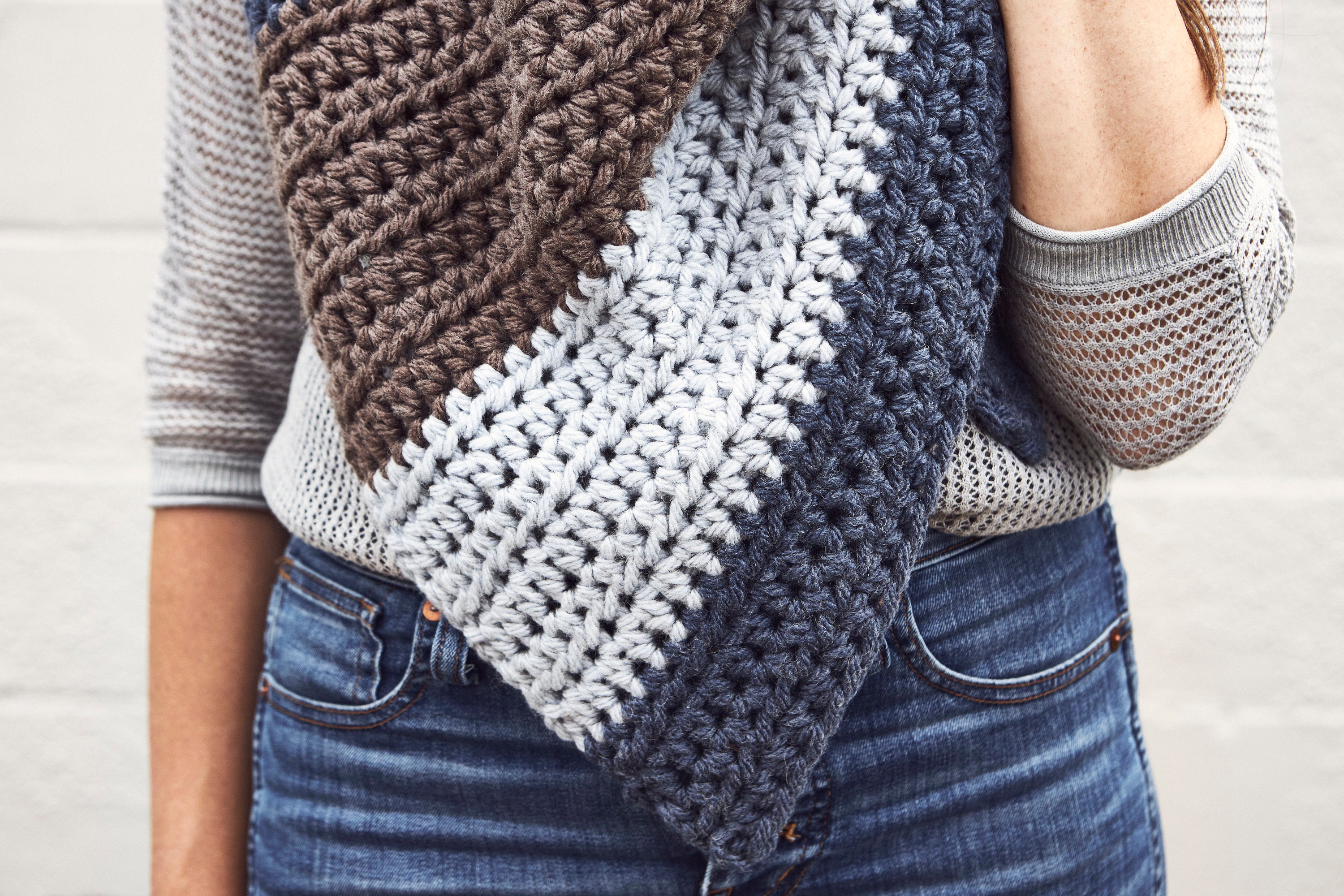 Crochet Pattern // Chunky Striped Triangle Scarf Wrap Shawl Beginner ...