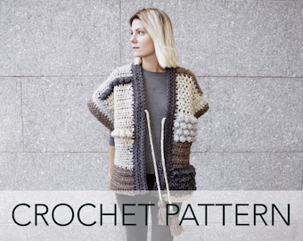 Crochet Pattern // Boho Poncho Cardigan Bobble Loop Tassel Chunky // Sherpa Poncho Pattern PDF