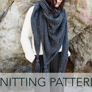 Knitting Pattern // Lace Eyelet Triangle Wrap Shawl Scarf Tassels // Cambria Wrap Pattern PDF image 1