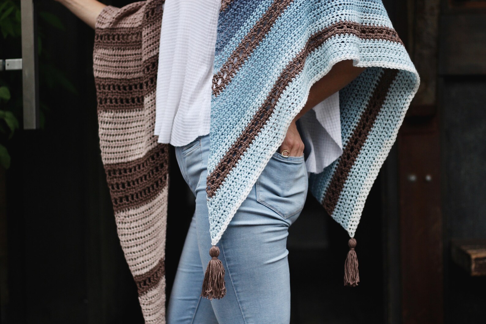 Crochet Pattern // Triangle Striped Lace Eyelet Ombre Shawl Scarf ...