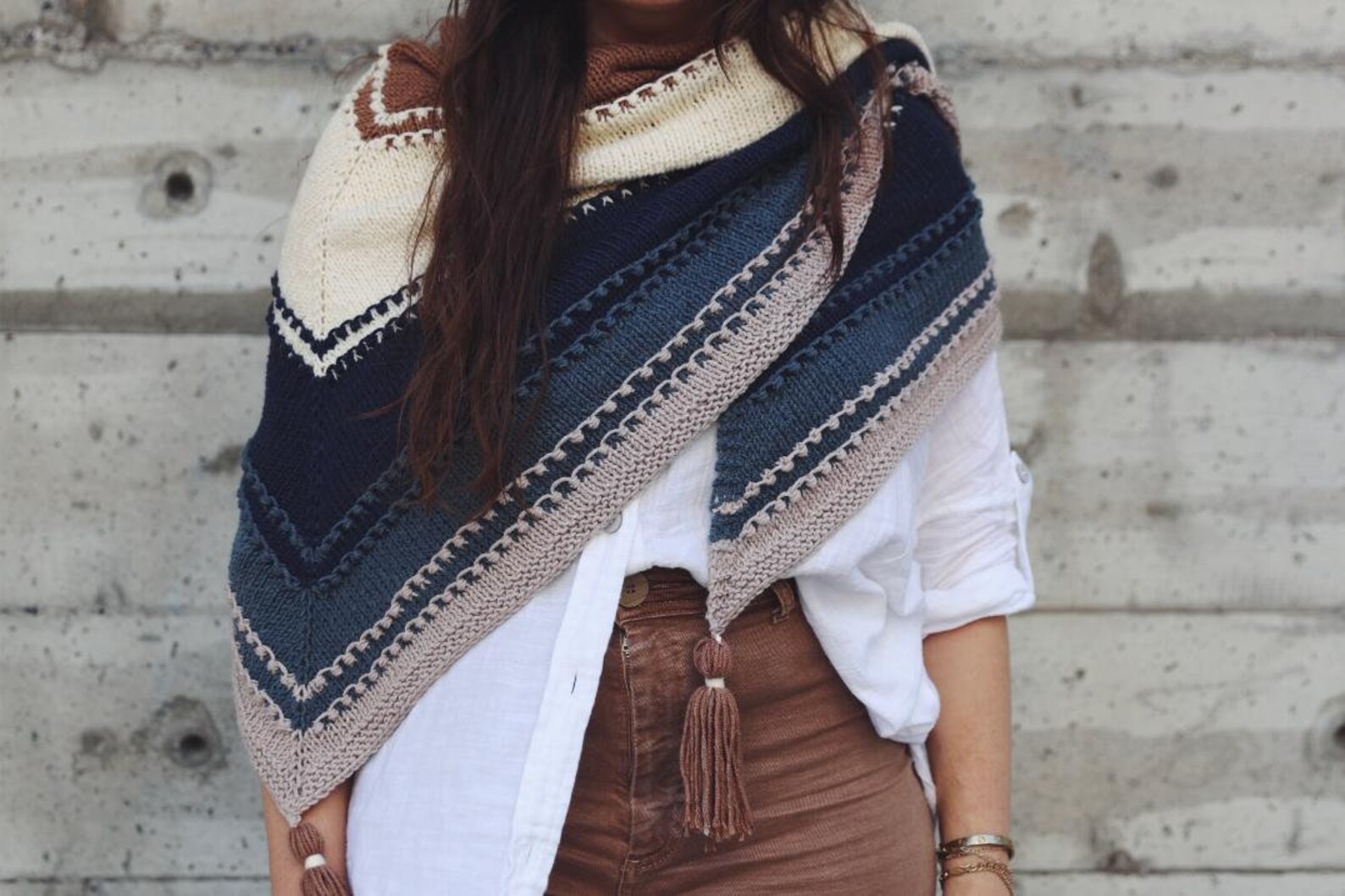 Knitting Pattern // Textured Striped Triangle Scarf Top Down Modern ...