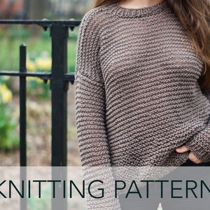 Knitting Pattern // Easy Oversized Slouchy Lightweight Garter Stitch High Low Summer Sweater // Spring Breeze Sweater Pattern PDF image 1