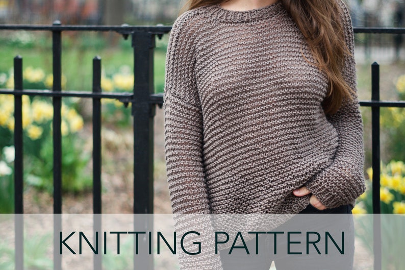 Knitting Pattern // Easy Oversized Slouchy Lightweight Garter Stitch High Low Summer Sweater // Spring Breeze Sweater Pattern PDF image 1