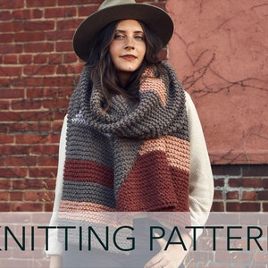 Knitting Pattern // Blanket Scarf Oversized Wrap Color Blocked Modern Shawl Wide Scarf // Level Up Blanket Scarf Pattern PDF