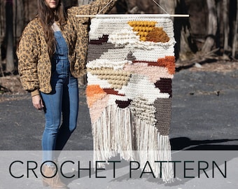Crochet Pattern // Wall Hanging Bobbles Loops Texture Fringe Oversized // Daybreak Crochet Tapestry Pattern PDF