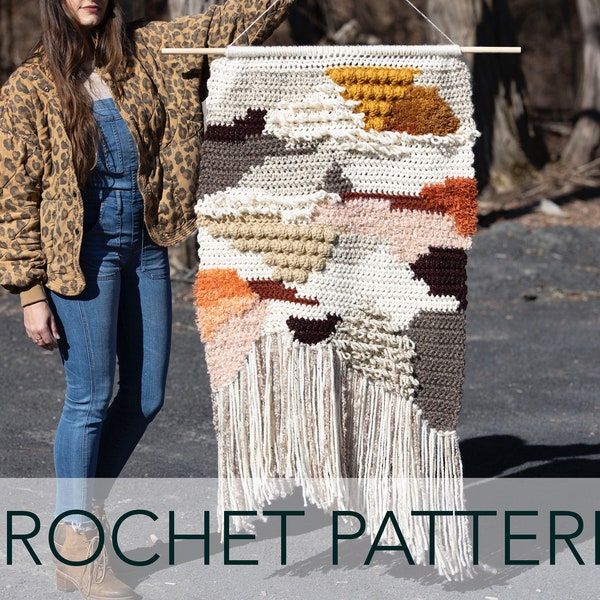 Crochet Pattern // Wall Hanging Bobbles Loops Texture Fringe Oversized // Daybreak Crochet Tapestry Pattern PDF